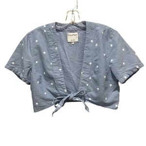 Privacy Please Star Print Crop Top Blue White Size Medium